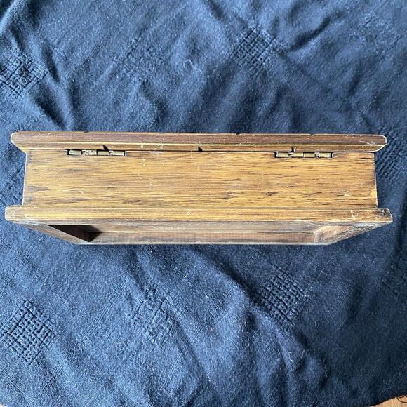 Vintage 70’s Wooden Trinket Jewelry Box. Corduroy Lining. Hinged Lid. 8” x 5” - Picture 7 of 13